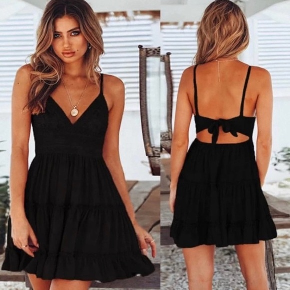 Black Backless Bow Knot Beach Dress - Picture 2 of 5